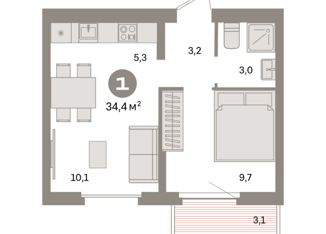 34.00 м² | 9 - 9 эт.