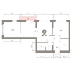 60.00 м² | 5 - 7 эт. 00