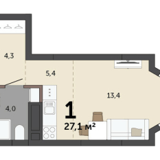 27.10 м² | 7 - 23 эт. 00