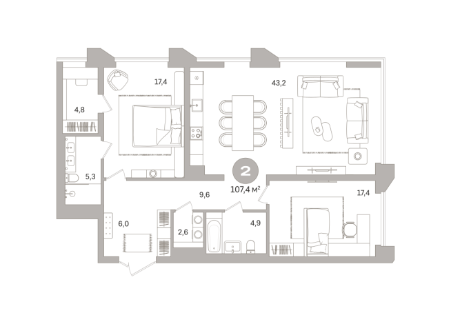 107.00 м² | 15 - 25 эт.