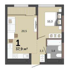37.90 м² | 14 - 15 эт. 00