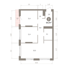 64.00 м² | 11 - 25 эт. 00