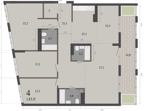 143.90 м² | 12 - 12 эт.