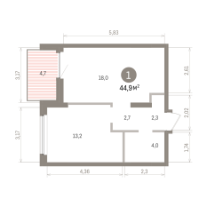 44.00 м² | 6 - 16 эт. 00