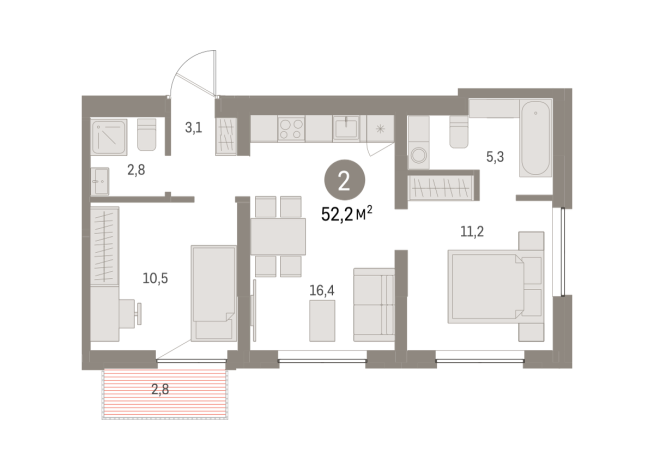 52.00 м² | 4 - 8 эт.