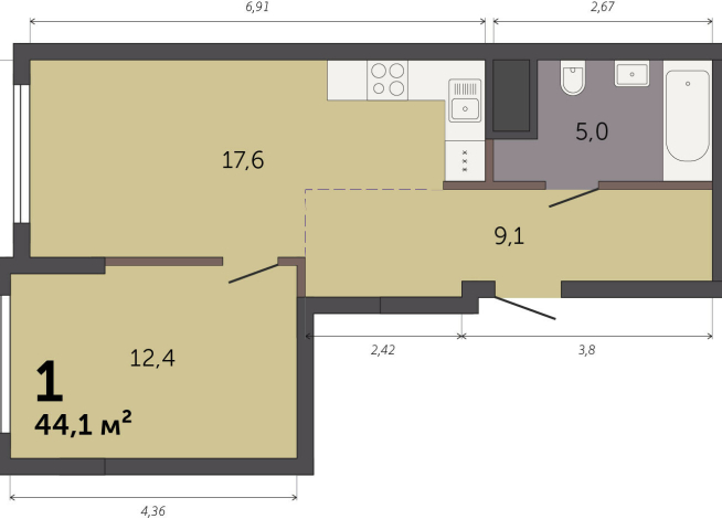 44.10 м² | 6 - 32 эт.
