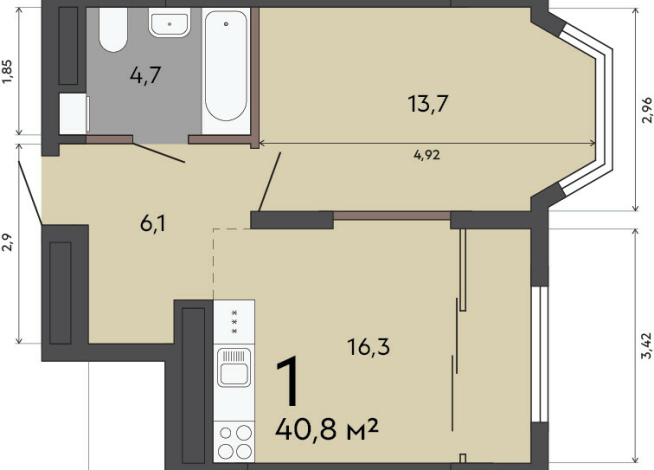 40.80 м² | 10 - 23 эт.
