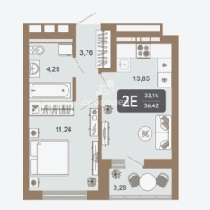 1-к квартира | 33.40 м² | 4 - 22 эт. 50