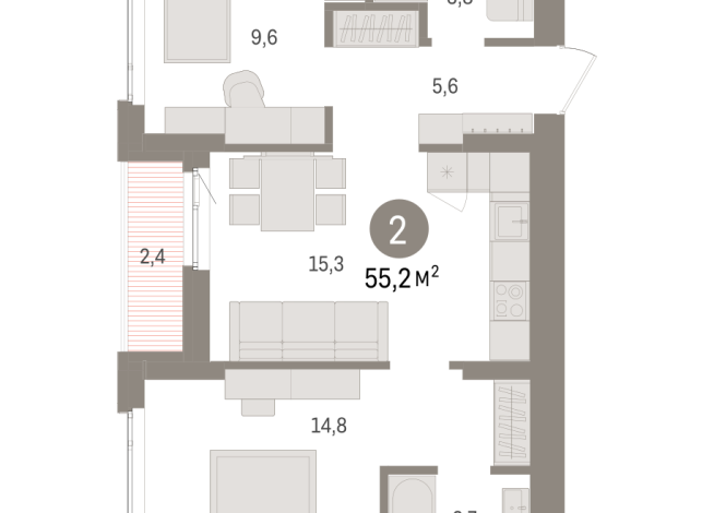 55.00 м² | 2 - 7 эт.