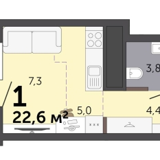 22.60 м² | 11 - 19 эт. 00