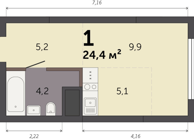 24.40 м² | 14 - 32 эт.