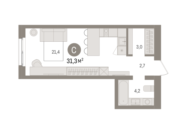 31.00 м² | 5 - 15 эт.