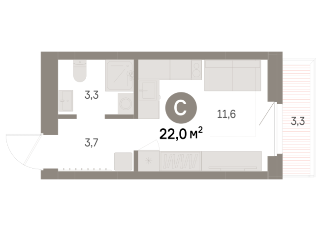 21.00 м² | 7 - 9 эт.