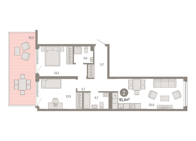 91.00 м² | 2 - 8 эт.