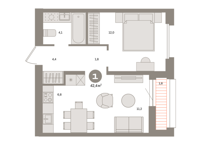 42.00 м² | 2 - 9 эт.
