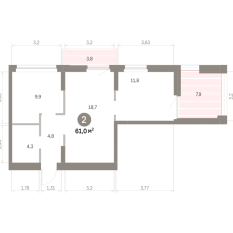 60.00 м² | 4 - 9 эт. 00