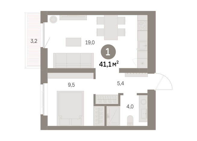 41.00 м² | 5 - 9 эт.