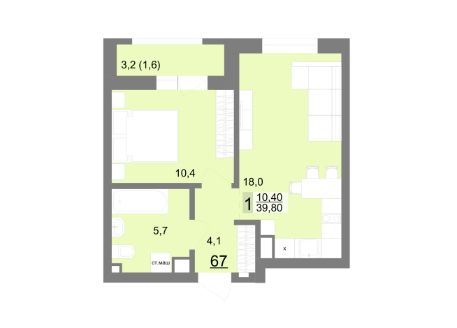 39.70 м² | 9 - 26 эт.