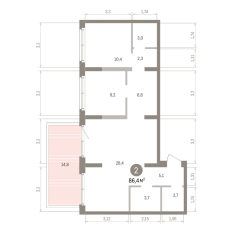 86.00 м² | 2 - 8 эт. 00
