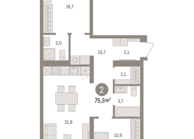 75.00 м² | 6 - 9 эт.