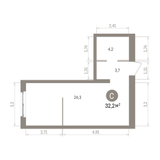 32.00 м² | 9 - 15 эт. 00