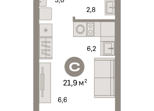 21.00 м² | 7 - 9 эт.