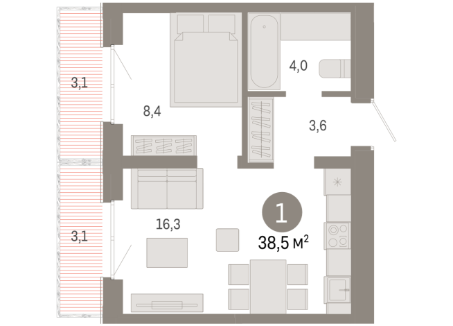 38.00 м² | 6 - 7 эт.