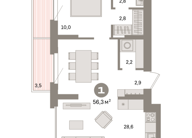 56.00 м² | 9 - 9 эт.