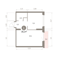 35.00 м² | 9 - 9 эт. 00