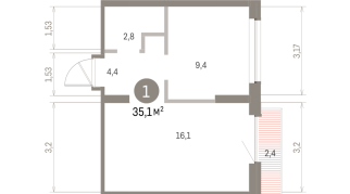 35.00 м² | 9 - 9 эт.