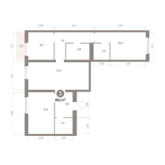 89.00 м² | 2 - 9 эт. 00