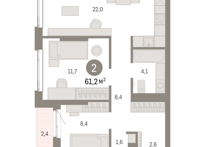 61.00 м² | 16 - 25 эт.