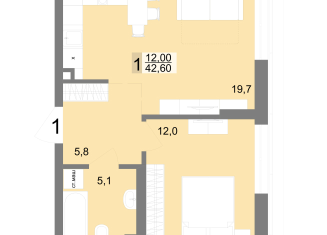 42.60 м² | 2 - 25 эт.
