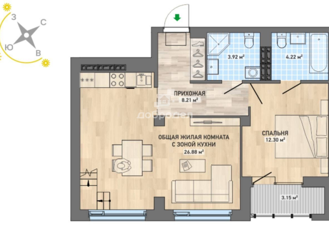 2-к квартира | 72.50 м² | 14 - 14 эт.