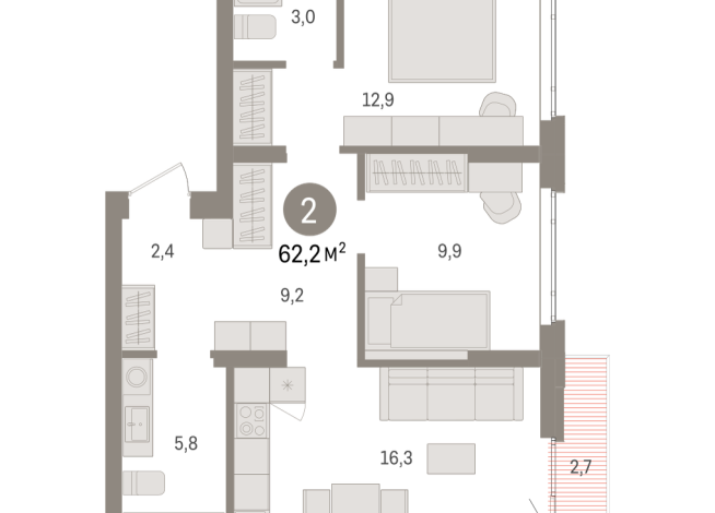 62.00 м² | 3 - 7 эт.