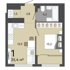 35.40 м² | 15 - 15 эт. 00