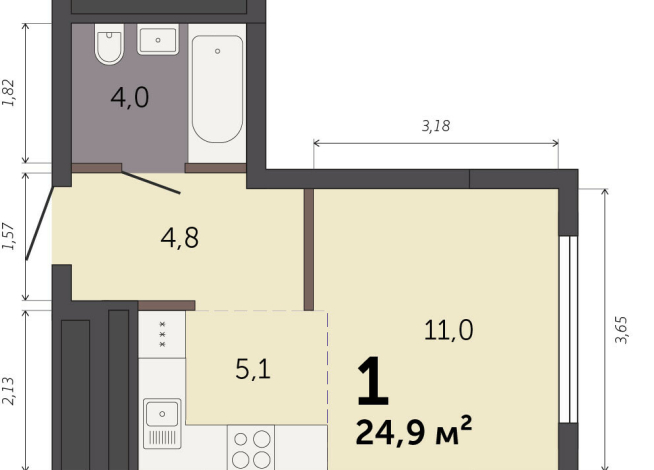 24.90 м² | 31 - 32 эт.