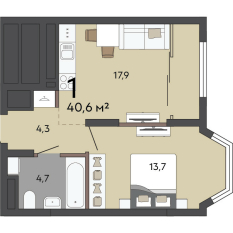 40.60 м² | 11 - 23 эт. 00