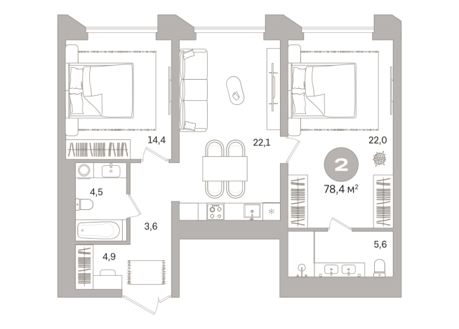 78.00 м² | 4 - 25 эт.