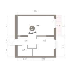 40.00 м² | 5 - 9 эт. 00