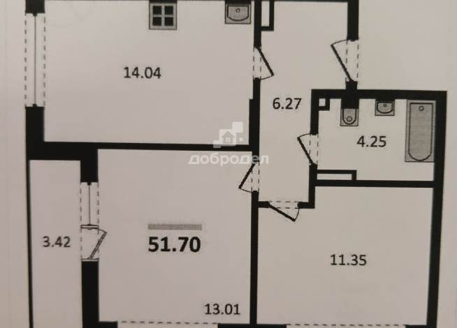 2-к квартира | 51.70 м² | 9 - 10 эт.