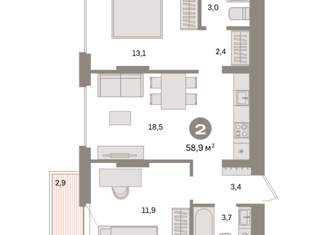 58.00 м² | 6 - 8 эт.