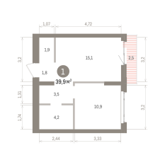 39.00 м² | 3 - 7 эт. 00