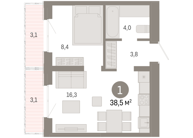 38.00 м² | 6 - 7 эт.