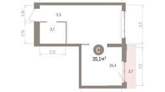 35.00 м² | 11 - 16 эт.