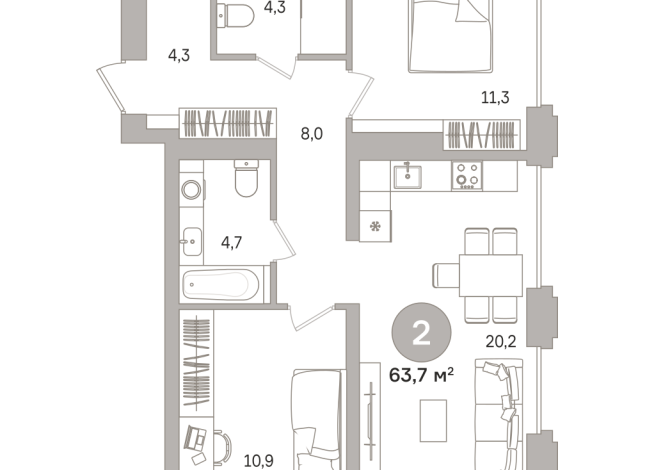 63.00 м² | 3 - 17 эт.