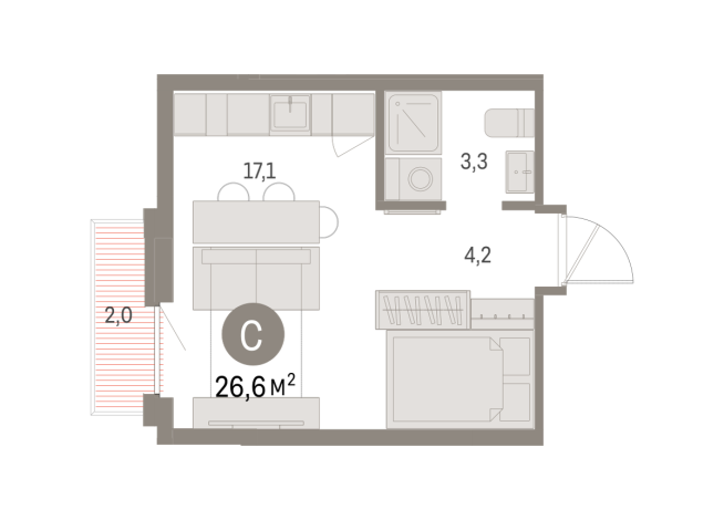 26.00 м² | 4 - 9 эт.