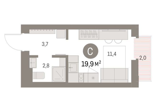 19.00 м² | 2 - 9 эт.
