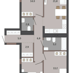 84.80 м² | 9 - 15 эт. 00