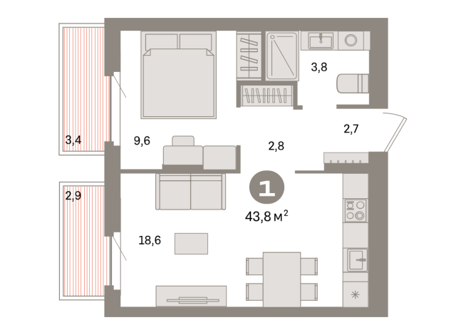 43.00 м² | 2 - 8 эт.